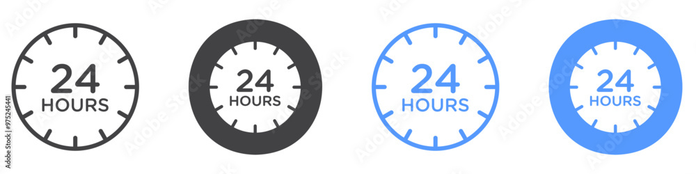 24 hours icon flat line symbol set. 24 hours icon flat line symbol set.