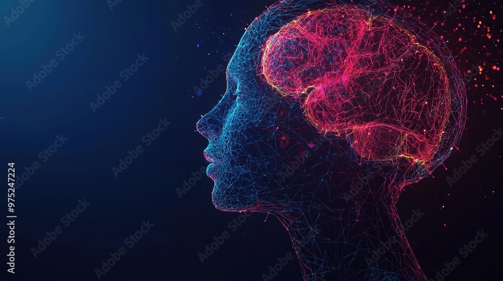 A digital representation of a human silhouette with a glowing brain, symbolizing intelligence and technology. A digital representation of a human silhouette with a glowing brain, symbolizing intelligence and technology.
