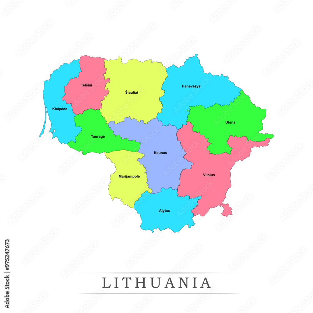 Lithuania administrative divisions. Lithuania map illustration vector. Lithuania administrative divisions. Lithuania map illustration vector.