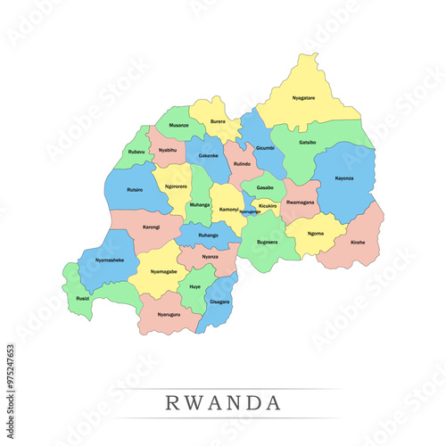 Rwanda administrative divisions. Rwanda map illustration vector.