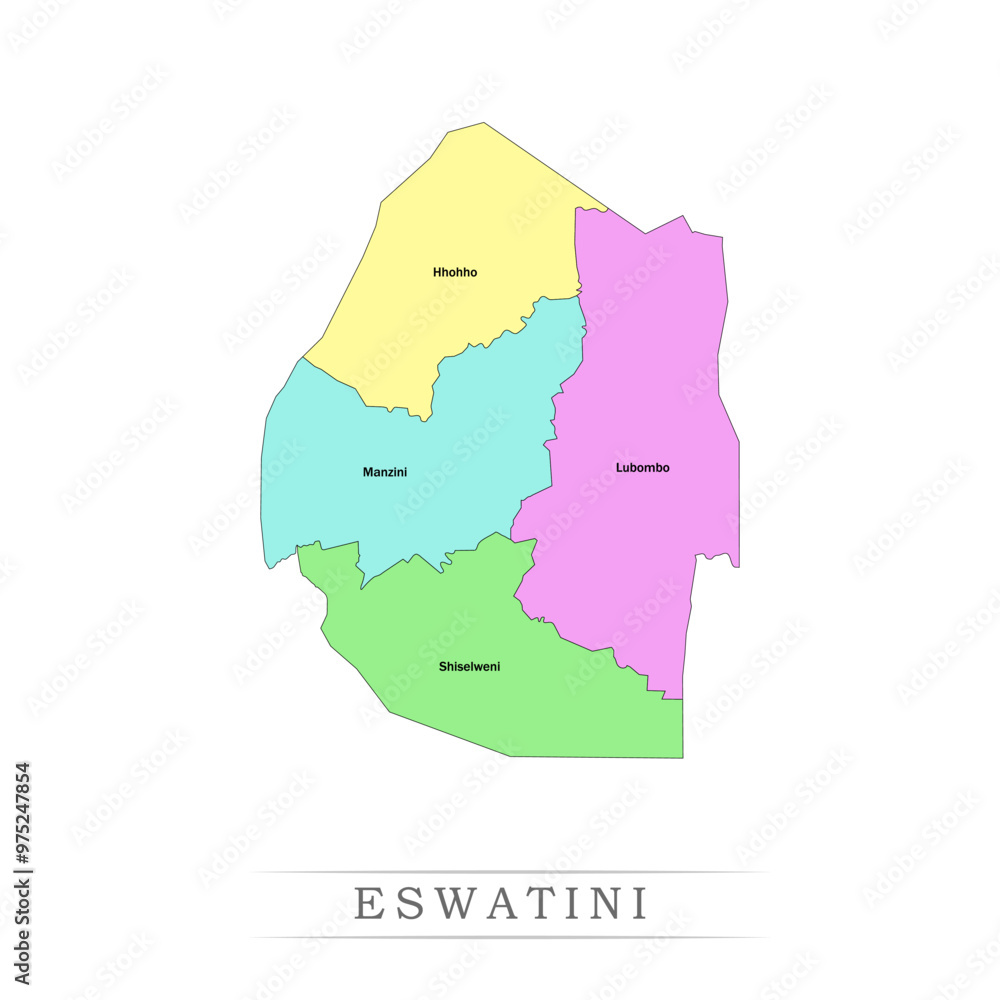 Eswatini administrative divisions. Eswatini map illustration vector. Eswatini administrative divisions. Eswatini map illustration vector.