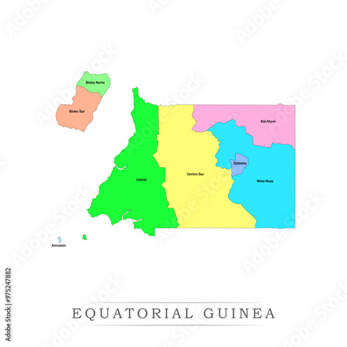 Equatorial Guinea administrative divisions. Equatorial Guinea map illustration vector.
