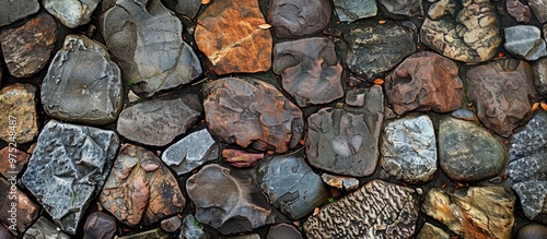 Masonry Stones Laid Out On The Ground Stone Path Horizontal Banner Abstract Text Background x000D