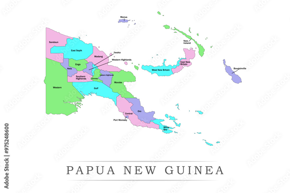 Obraz premium Papua New Guinea administrative divisions. Papua New Guinea map illustration vector.