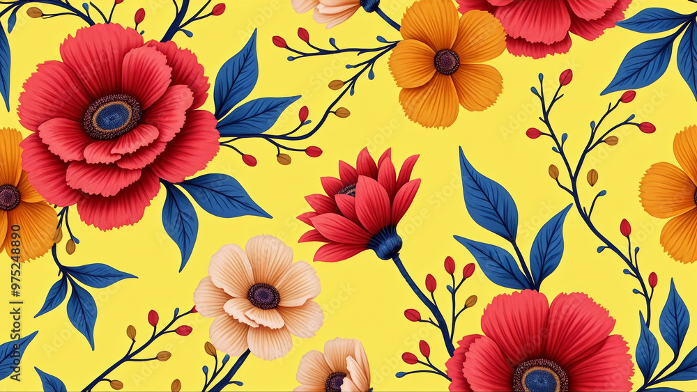 A yellow background with a flower pattern A yellow background with a flower pattern