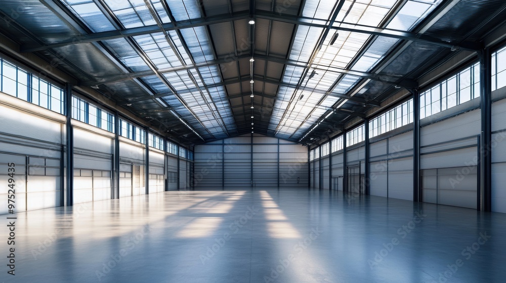 Warehouse with transparent ceilings allowing natural light to illuminate the space Warehouse with transparent ceilings allowing natural light to illuminate the space