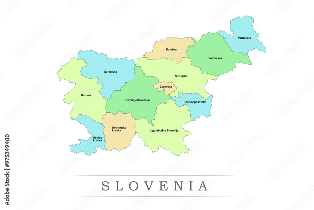 Fototapeta premium Slovenia administrative divisions. Slovenia map illustration vector.