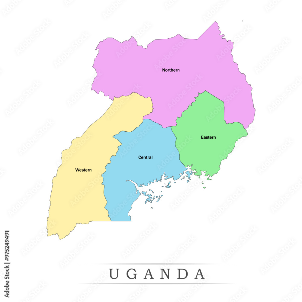 Obraz premium Uganda administrative divisions. Uganda map illustration vector.