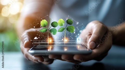 A person using an app to monitor their energy usage and optimize their energy consumption, symbolizing energy efficiency technology.