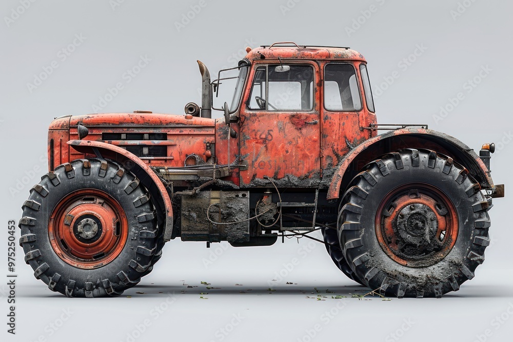Rusty Red Tractor in a Dusty Landscape Rusty Red Tractor in a Dusty Landscape