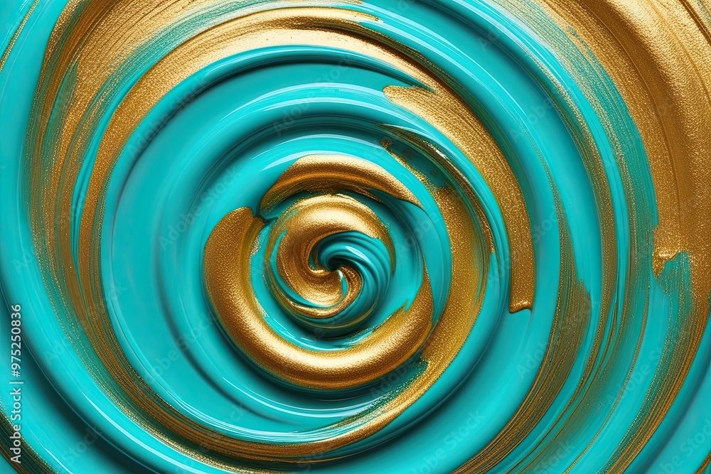 Vibrant Turquoise and Gold Acrylic Swirl Artwork on White Background Vibrant Turquoise and Gold Acrylic Swirl Artwork on White Background