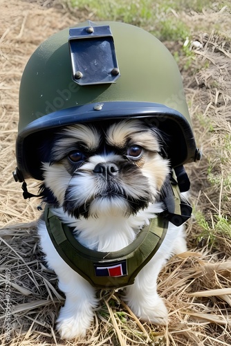 Wallpaper Mural Shih Tzu dog in world war 3 wearing protection armor. survival for fittest. Generative AI Torontodigital.ca
