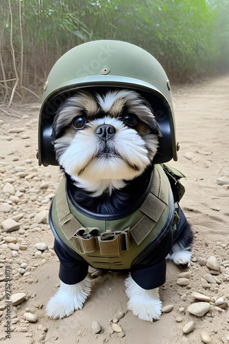 Wallpaper Mural Shih Tzu dog in world war 3 wearing protection armor. survival for fittest. Generative AI Torontodigital.ca