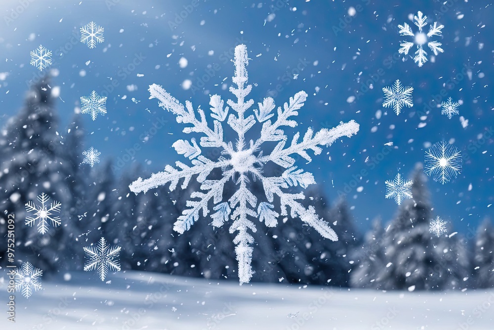 Winter Wonderland with Blue Snowflakes and Scenic Beauty Winter Wonderland with Blue Snowflakes and Scenic Beauty