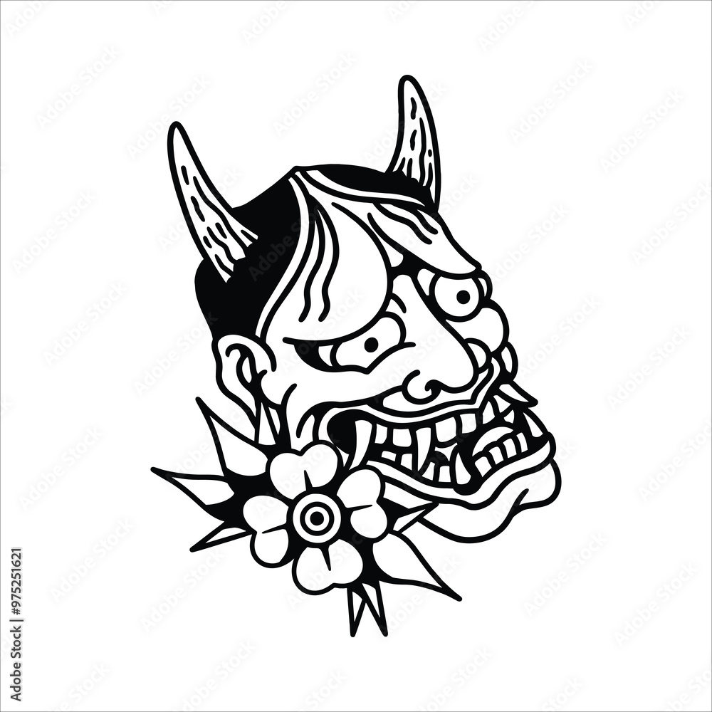 oni mask tattoo illustration design oni mask tattoo illustration design