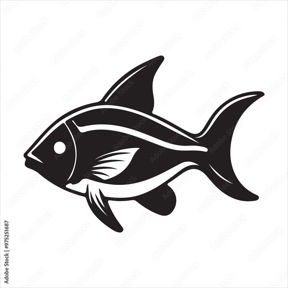 Fototapeta premium Aquatic fish silhouette vector art illustration.