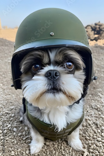 Wallpaper Mural Shih Tzu dog in world war 3 wearing protection armor. survival for fittest. Generative AI Torontodigital.ca