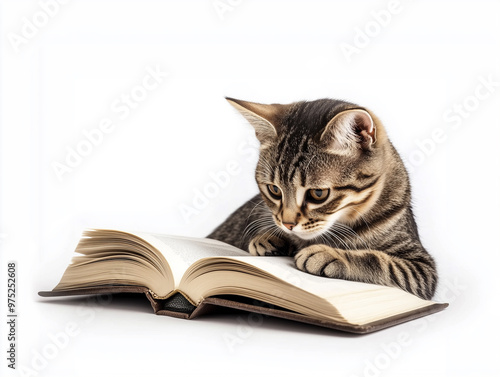 smart cat reading a book