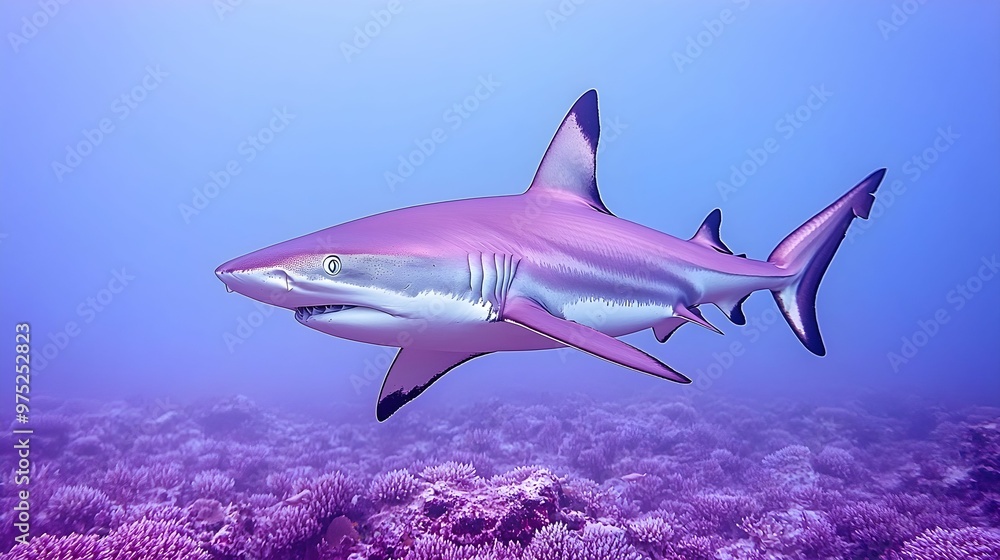 Fototapeta premium A large pink shark is swimming in the ocean