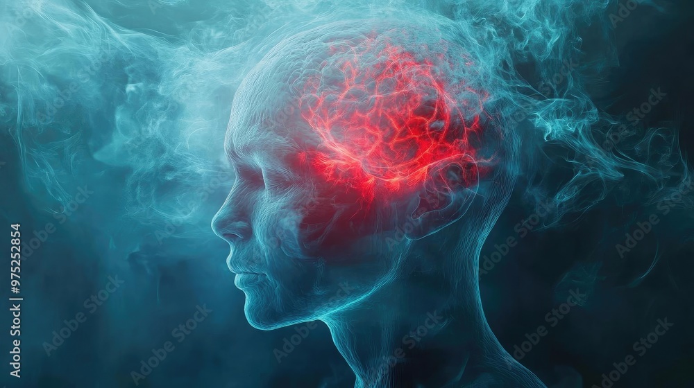 Abstract depiction of human mind with glowing brain activity and vibrant energy, representing thought and intelligence. Abstract depiction of human mind with glowing brain activity and vibrant energy, representing thought and intelligence.