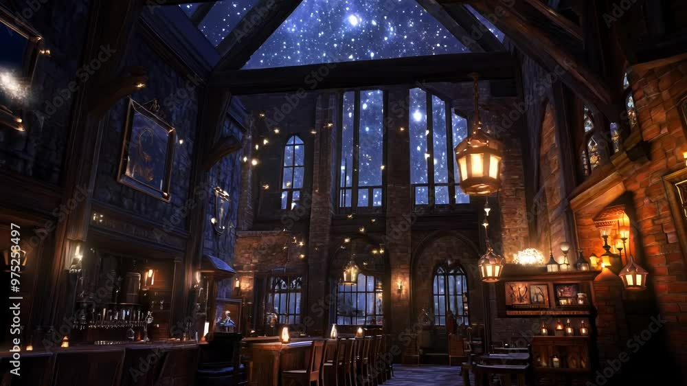 Enchanted Starry Night at a Magical Library Enchanted Starry Night at a Magical Library