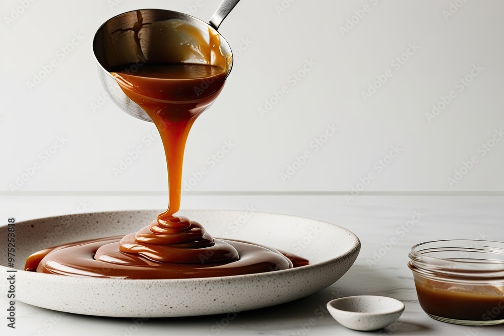 Irresistible Caramel Drizzle on Crisp White Background Irresistible Caramel Drizzle on Crisp White Background