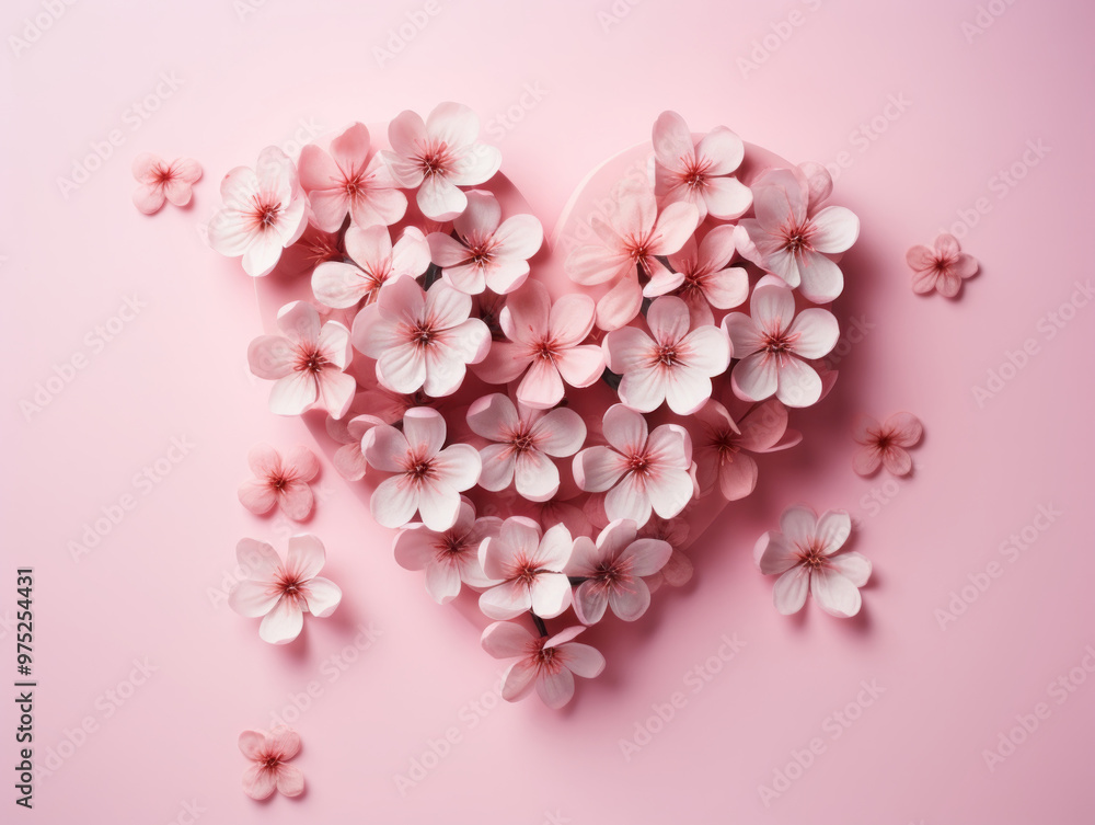 Excellent Creative layout with pink flowers paper heart creative digital painting illustration