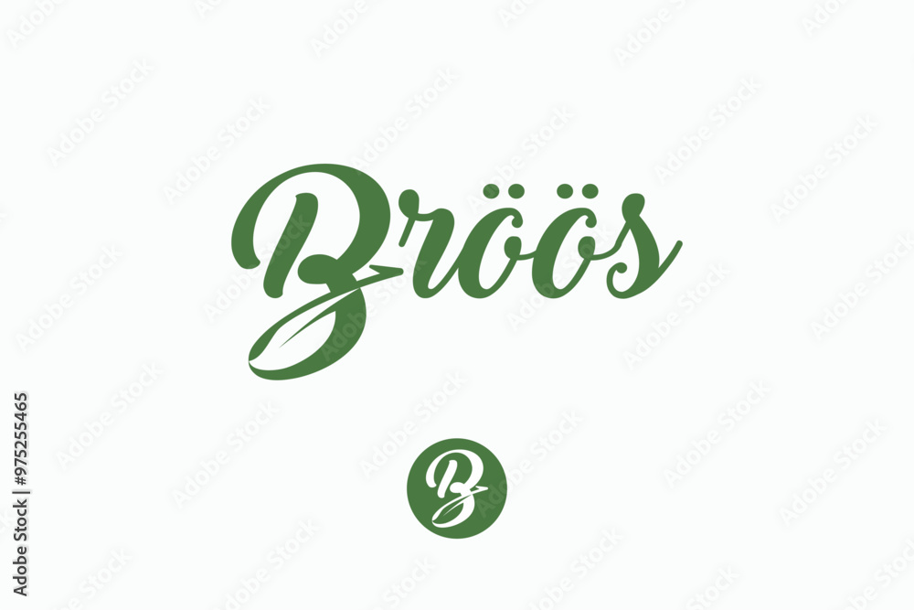 letter b natural leaf with broos text logo design template letter b natural leaf with broos text logo design template