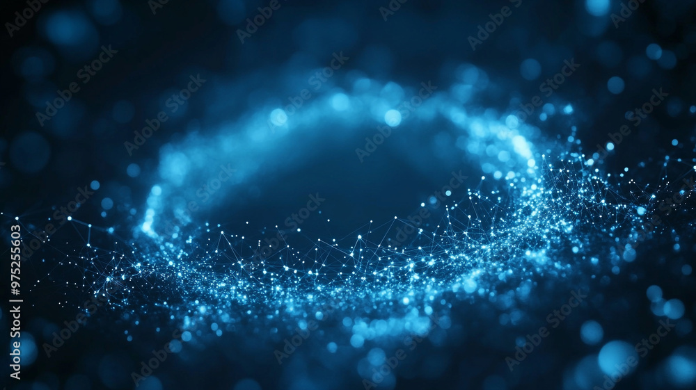 A blue glowing vortex of particles in a dark space setting illustrating energy and movement A blue glowing vortex of particles in a dark space setting illustrating energy and movement