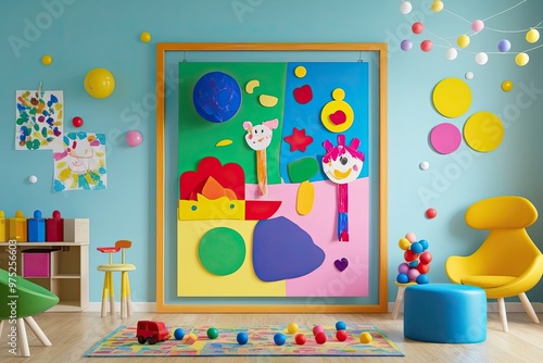 Playful Children's Art Frame in a Bright and Joyful Playroom 3D Scene