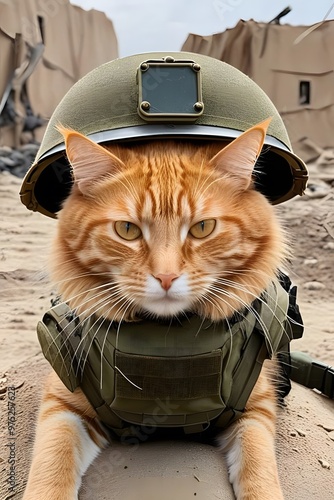 Wallpaper Mural orange cat in world war 3 wearing protection armor. survival for fittest. Generative AI Torontodigital.ca