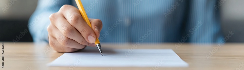 Person placing a checkmark in a box next to a candidate's name, making a choice, voter decision-making. Person placing a checkmark in a box next to a candidate's name, making a choice, voter decision-making.