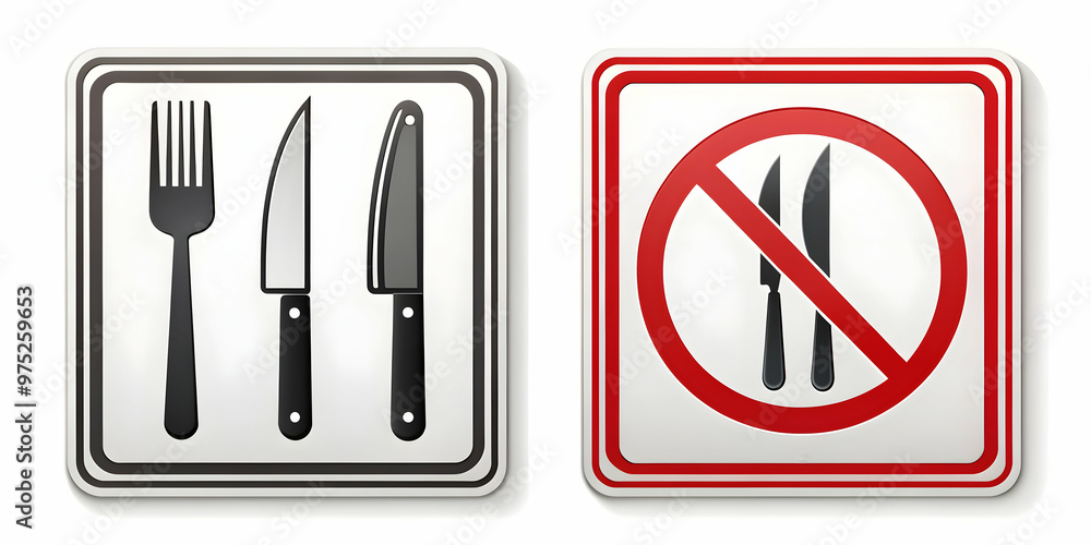 Set of knife and restaurant signs icons on isolated white background, cutlery, knife, fork, spoon, restaurant, food, icon, symbol Set of knife and restaurant signs icons on isolated white background, cutlery, knife, fork, spoon, restaurant, food, icon, symbol