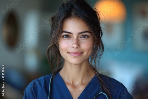 Indian Female Doctor in Scrubs: Professional Portrait of a Nurse in Medical Attire (PNG Format)