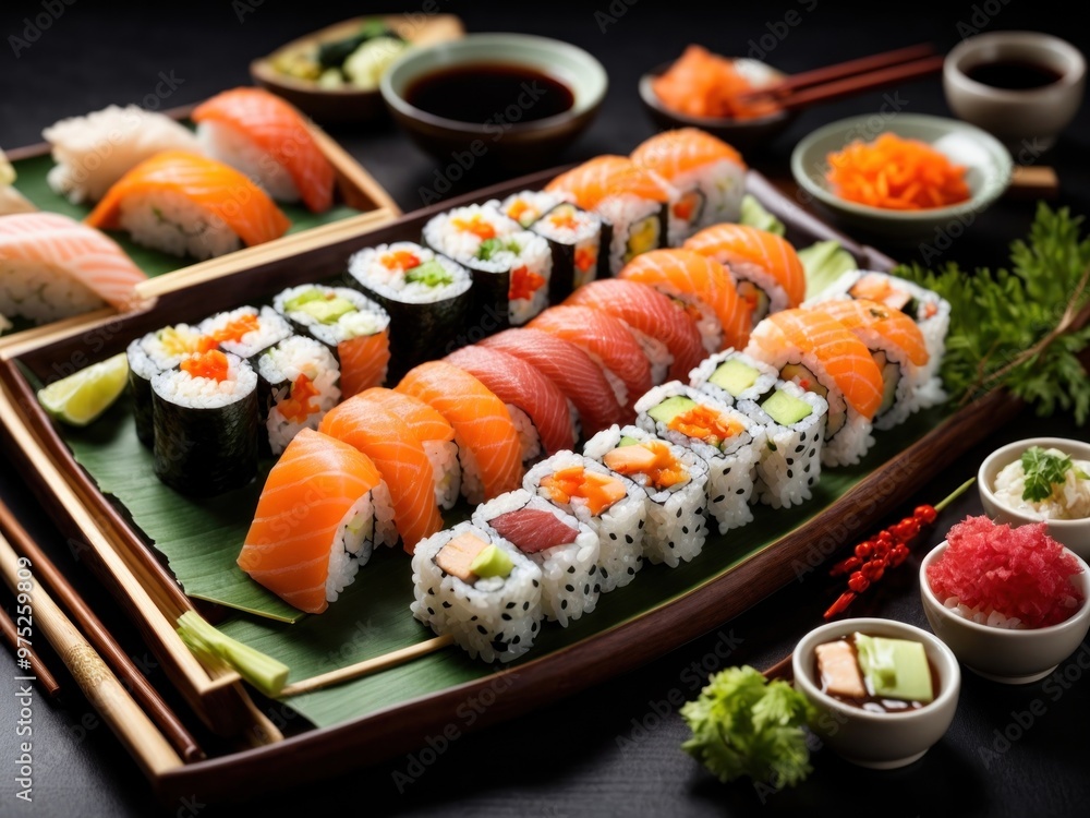 Sushi Platter with Fresh Wasabi and Soy Sauce Sushi Platter with Fresh Wasabi and Soy Sauce