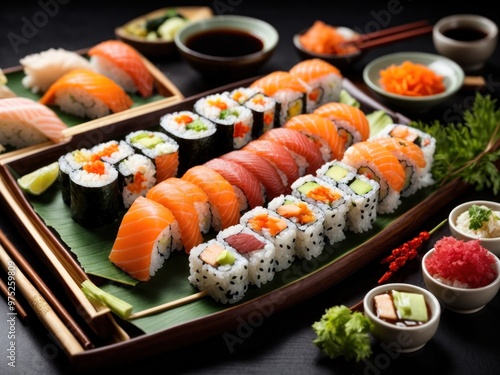 Sushi Platter with Fresh Wasabi and Soy Sauce