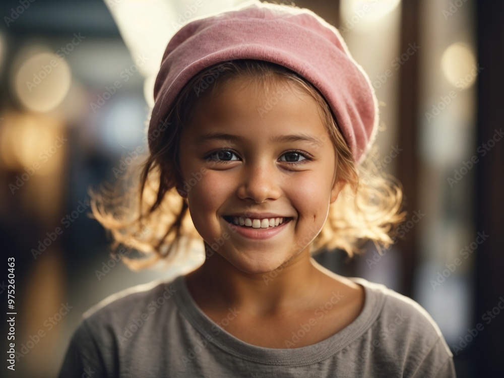 Little girl smiling on blurred background Little girl smiling on blurred background