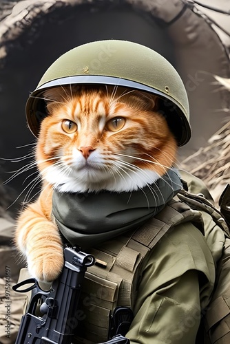 Wallpaper Mural orange cat in world war 3 wearing protection armor. survival for fittest. Generative AI Torontodigital.ca