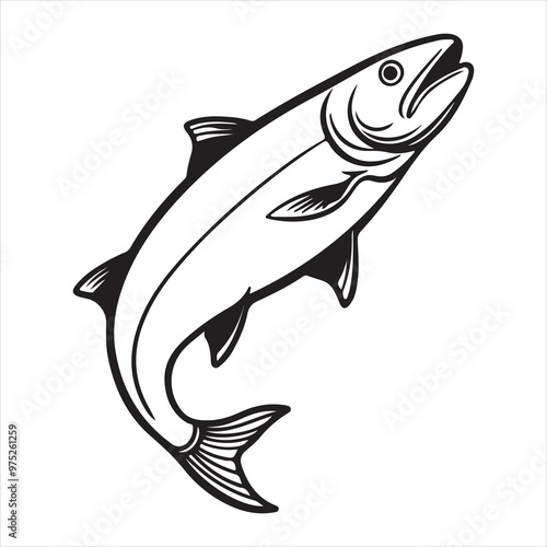 Atlantic salmon fish silhouette vector art illustration.