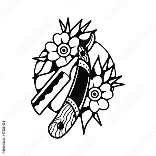 flower and razorblade tattoo illustration design