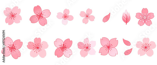 A row of pink flowers with leaves