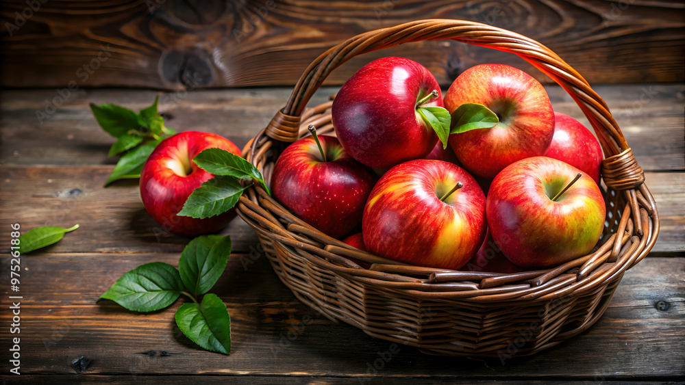 Fresh red apples in a rustic basket , organic, farm, harvest, fruit, healthy, natural, autumn, juicy, food, ripe Fresh red apples in a rustic basket , organic, farm, harvest, fruit, healthy, natural, autumn, juicy, food, ripe