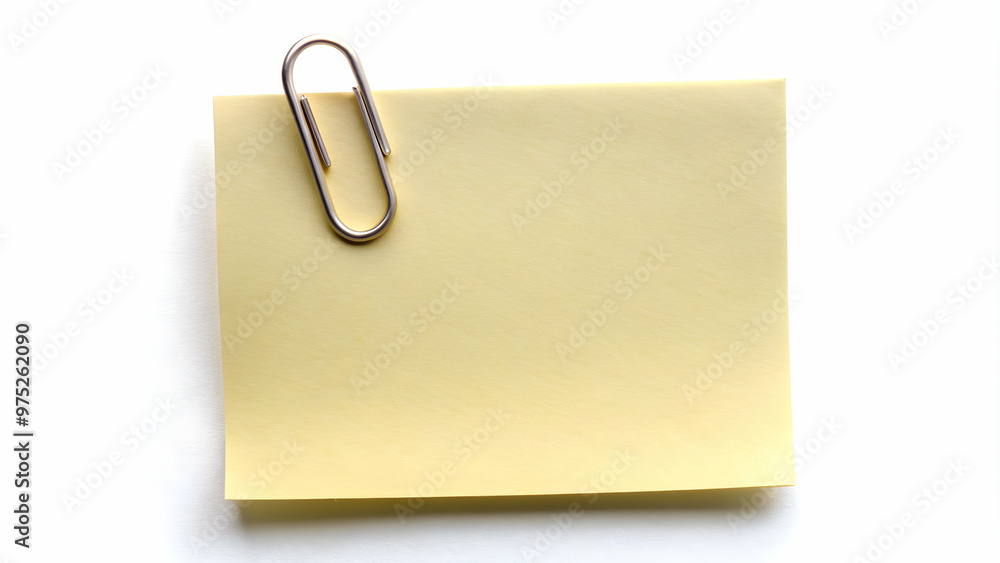 Note paper with shiny paper clip on white background, note, paper clip, stationary, office supplies, memo, reminder, organizing, Note paper with shiny paper clip on white background, note, paper clip, stationary, office supplies, memo, reminder, organizing,
