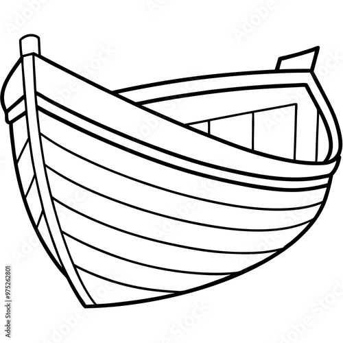 wooden boat outline coloring book page line art drawing