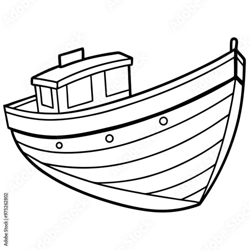 wooden boat outline coloring book page line art drawing photo