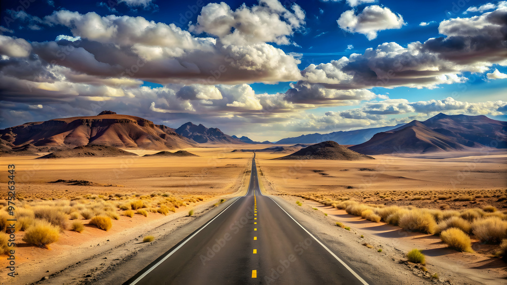 Lonely road cutting through the vast and arid desert landscape, desert, road, lonely, arid, landscape, heat, transportation Lonely road cutting through the vast and arid desert landscape, desert, road, lonely, arid, landscape, heat, transportation