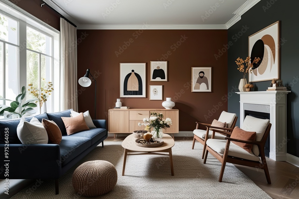 Fototapeta premium Cozy Family Room Decor in Scandinavian Style Interior Design