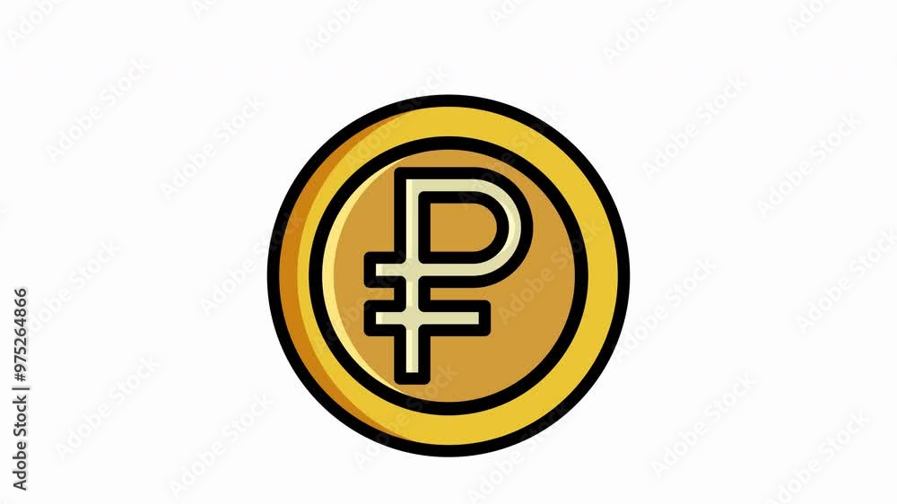 Animated, gold coin featuring ruble coin, Russia money symbol, ideal for financial concepts, currency exchange, current money, economics, investment, banking, savings and investment concepts design pr Animated, gold coin featuring ruble coin, Russia money symbol, ideal for financial concepts, currency exchange, current money, economics, investment, banking, savings and investment concepts design pr
