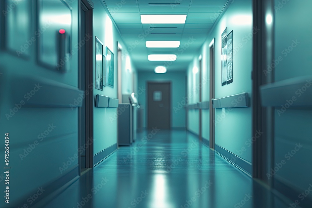 Hospital hallway, reception clinic. Unfocused background, ai Hospital hallway, reception clinic. Unfocused background, ai