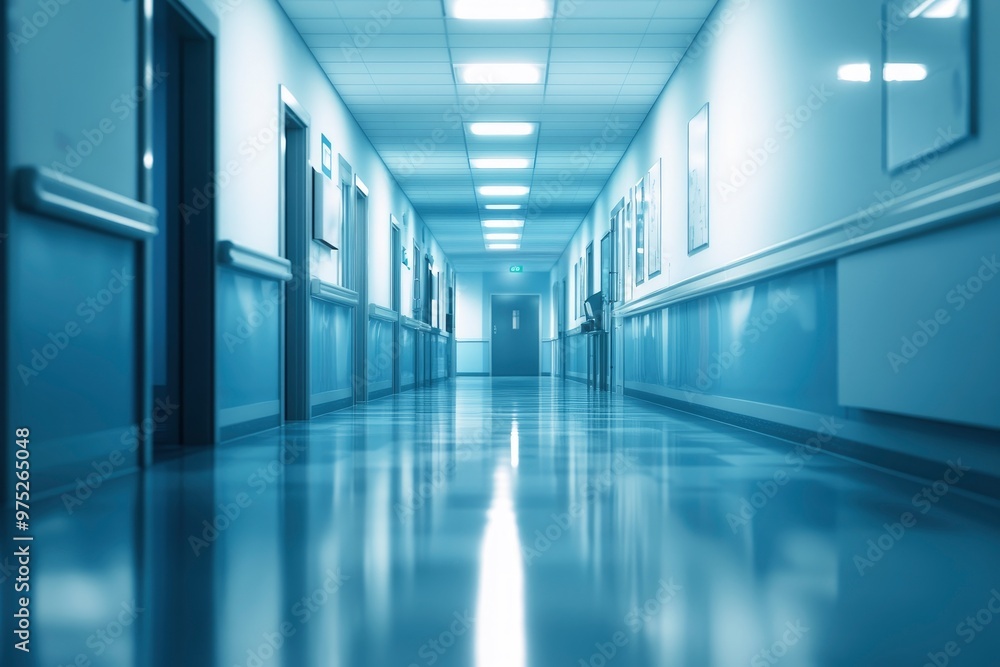 Hospital hallway, reception clinic. Unfocused background, ai Hospital hallway, reception clinic. Unfocused background, ai